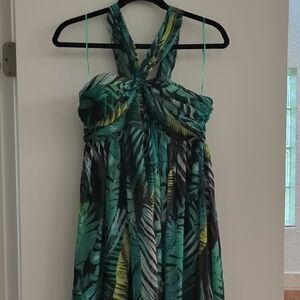 Pinkblush Green and Black Leaf Print Maxi Dress